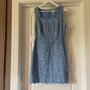 J. Crew Blue Scalloped Edge Basketweave Floral Sheath Dress